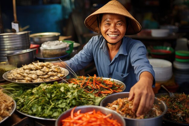 Photo vietnamese food vendor on local market