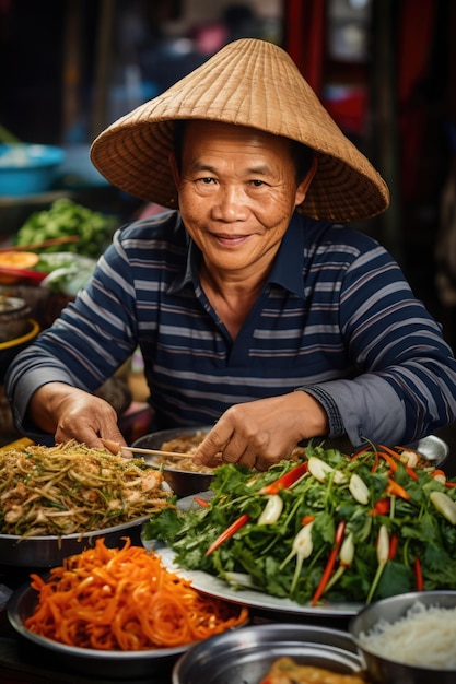 Photo vietnamese food vendor on local market