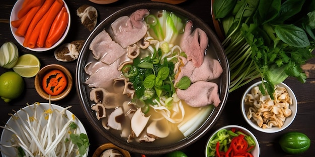 Vietnamese phobo soup top view