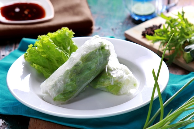 vietnamese spring roll served with soy sauce