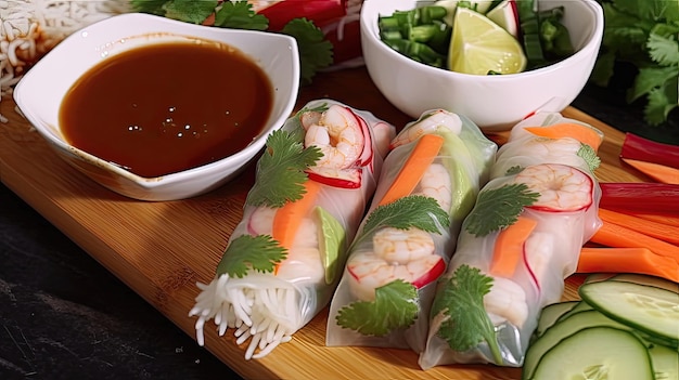 Photo vietnamese summer rolls are a classic and versatile dish that can be customized with a variety of fillings such as vermicelli noodles generated by ai