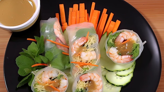 Летние роллы по-вьетнамски — отличный способ насладиться здоровой и вкусной закуской или едой Сгенерировано ИИ