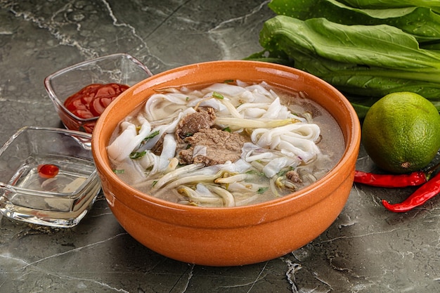 Vietnamese traditional soup Pho Bo with beef