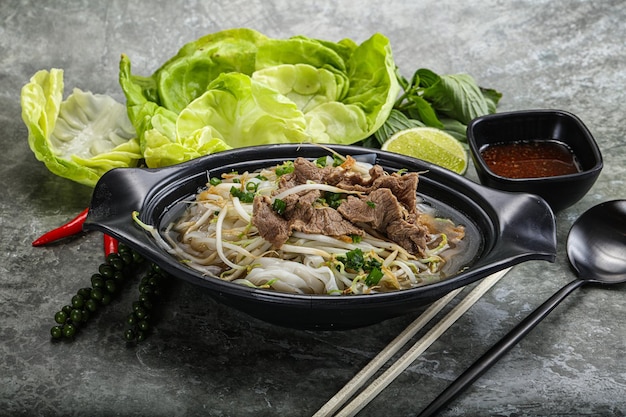 Vietnamese traditional soup Pho Bo with beef