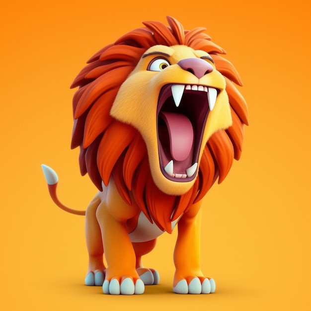 View of 3d animated cartoon ferocious lion cub