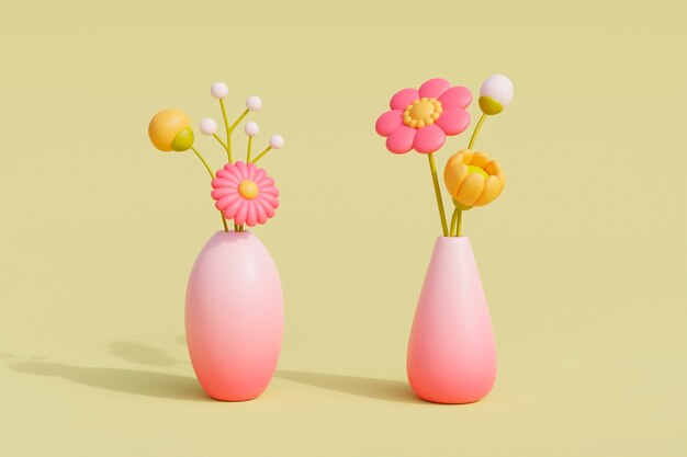 View of 3d blooming flowers