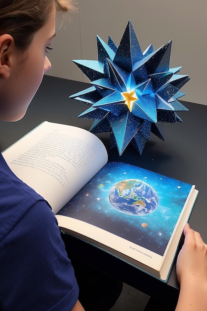 Foto visualizzazione di un libro 3d con uno studente