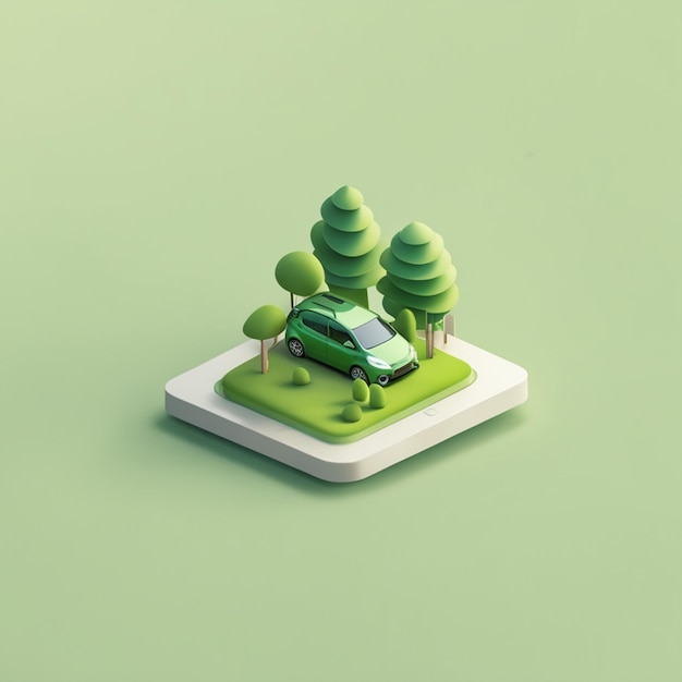 View of 3d car trees in square