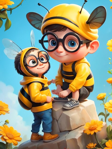 View of 3d cartoon character bee