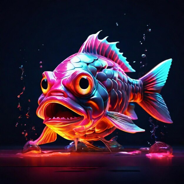 View of 3d colorful neon fish AI generated art