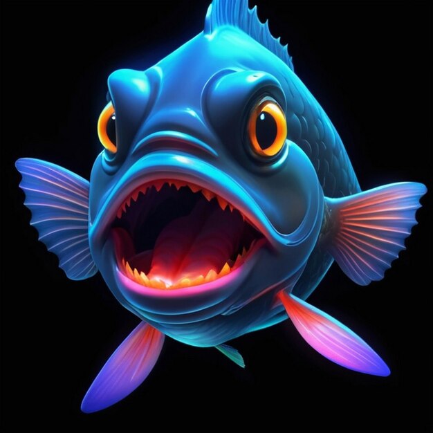 View of 3d colorful neon fish AI generated art