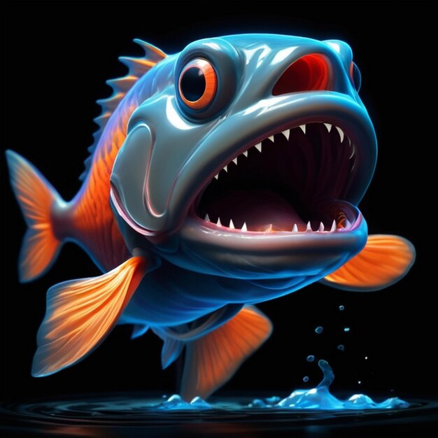 View of 3d colorful neon fish AI generated art