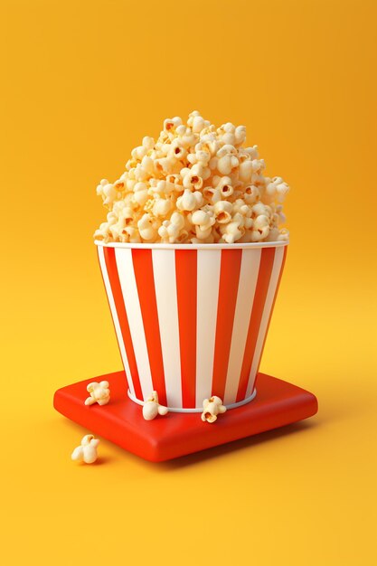 View of 3d cup of popcorn with cinema seat