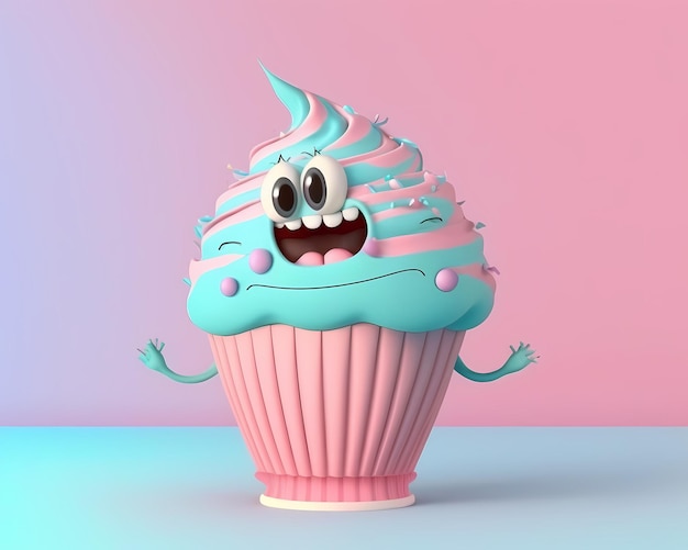 View of 3d cute cupcake