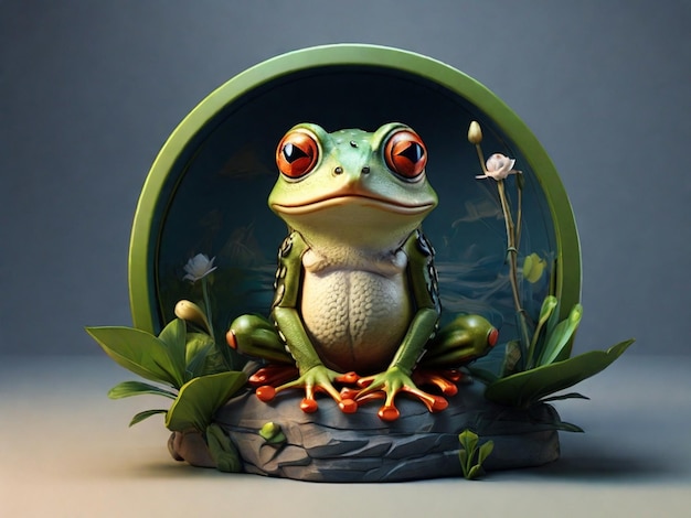 Photo view of 3d graphic frog