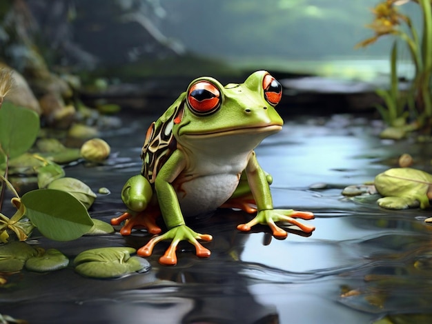 Photo view of 3d graphic frog