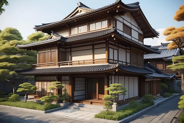 View of 3d house in japanese style