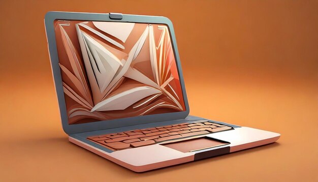 View of 3d laptop device with screen and keyboard