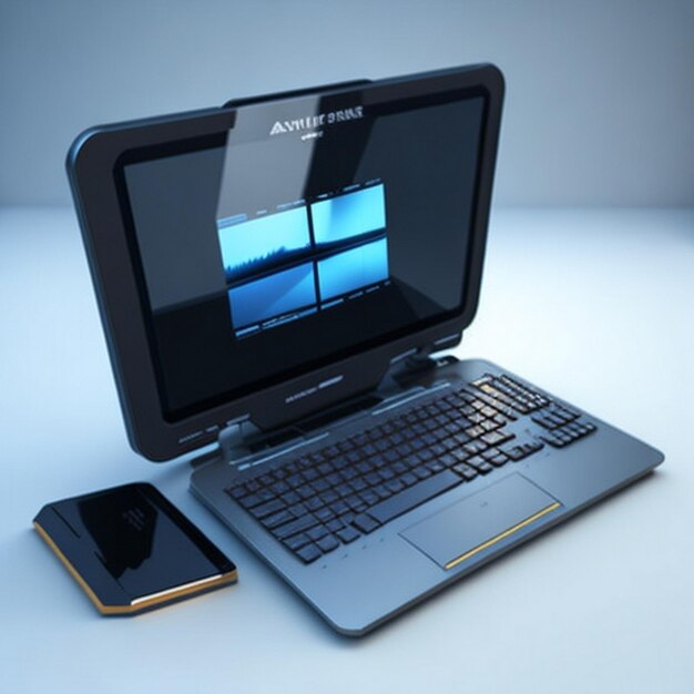 Вид 3D-ноутбука с экраном и клавиатурой
