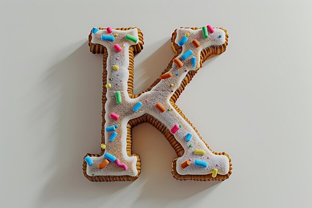 View of 3d letter k with pastry