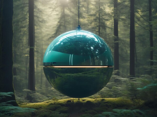 View of 3d modern sphere with nature landscape