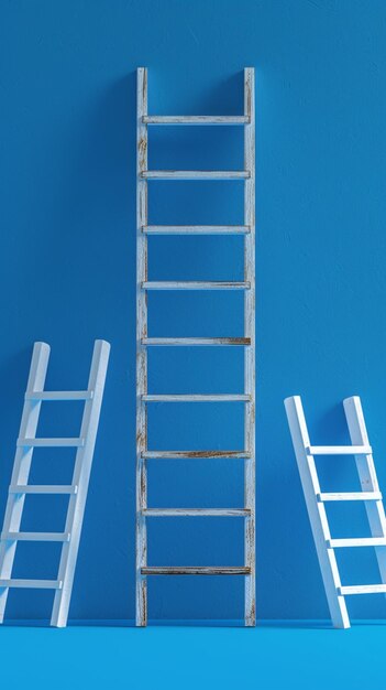 view 3D rendering ladder achievement concept on blue studio background Vertical Mobile Wallpaper