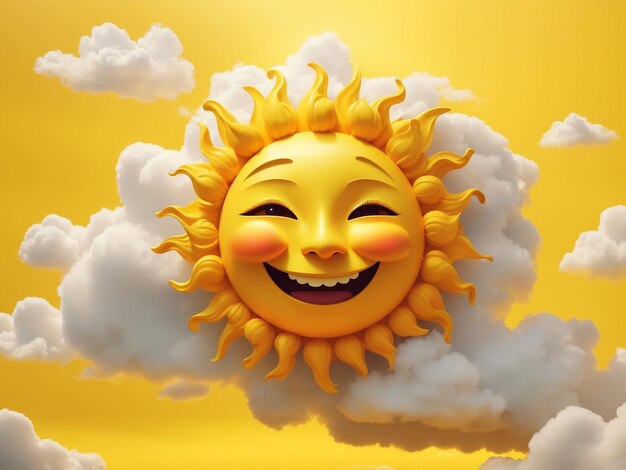 View of 3d smiley sun with simple background