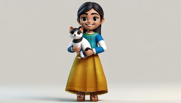 Photo view of 3d young girl with small pet