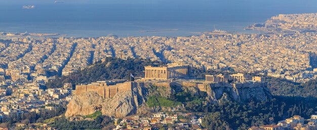 View of the Acropolis at sunset Athens Greece