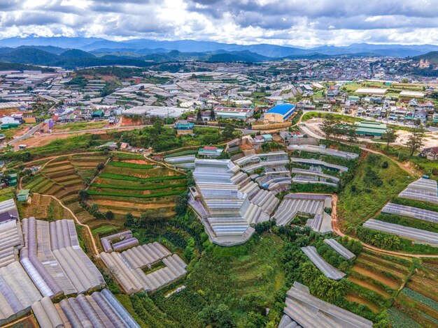 View aerial from drone landscape in the city of da lat city\
vietnam.