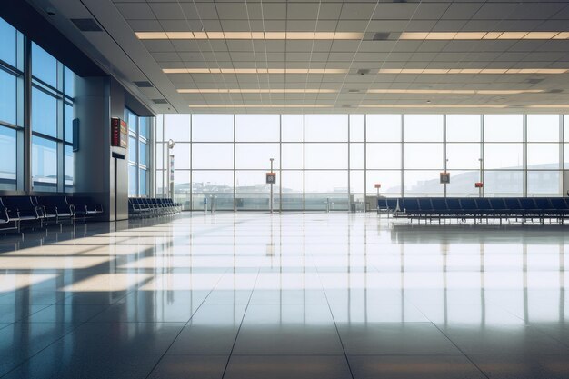 вид на интерьер аэропорта пустые стулья зала вылета AI Generated