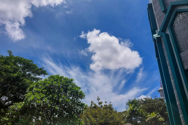 View of the Al Markaz Mosque looking up on a clear day