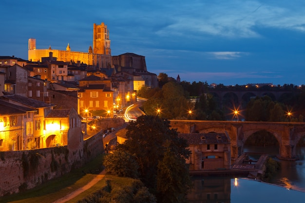 View of the Albi, France at night. Horizontal shot