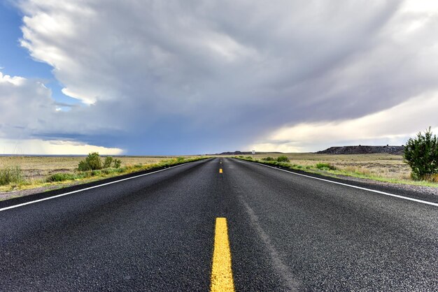 View along the highway leading out from petrified forest national park in arizona