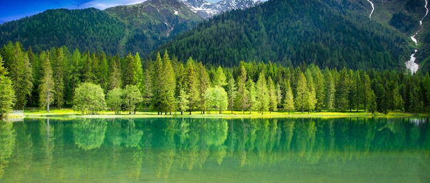 Photo view of an alpine lake