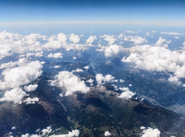 View of the Alps from the airplane.