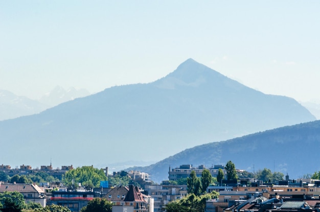 View of the Alps from the city of Geneva Switzerland