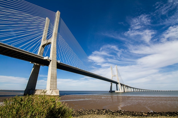 View of the amazing bridge, vasco da gama, located in lisbon, portugal.