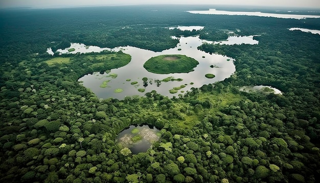 空から見たアマゾンの熱帯雨林の眺め