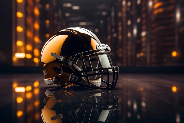 View of american football ball with helmet