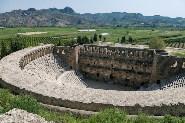 View of amphitheatre in Aspendos Turkey