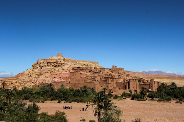 View of an ancient city of morocco with clear blue sky
