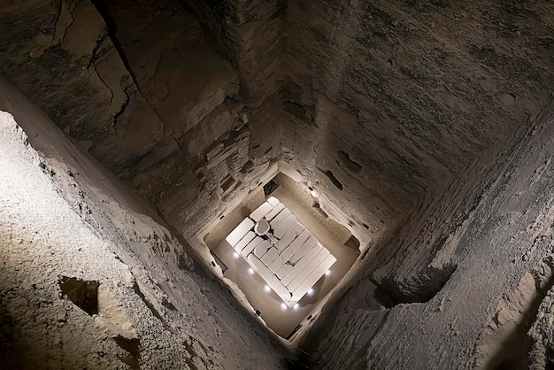 View of the ancient crypt inside Great step pyramid of Djoser Saqqara Cairo Egypt The tomb of the Pharaohs