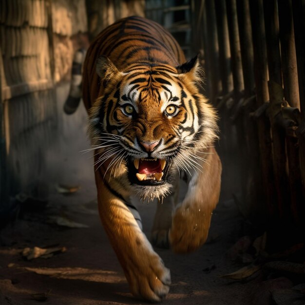 View of angry tiger animal in the wild