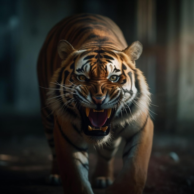 Вид на разгневанного тигра в дикой природе