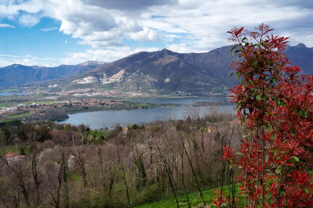View of annone lake from colle brianza lecco province lombardy italy at springtime