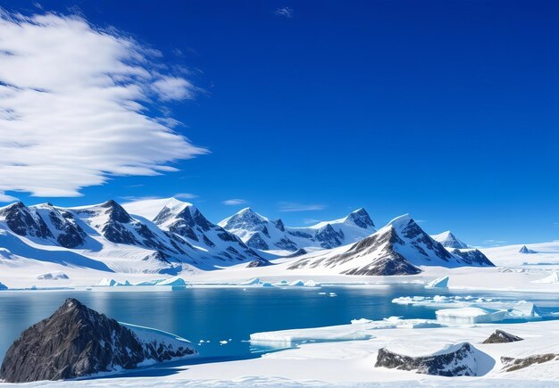 View of antarctic landscape sunny skies