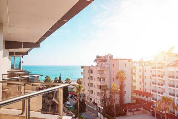 View of apartment buildings on the seafront.