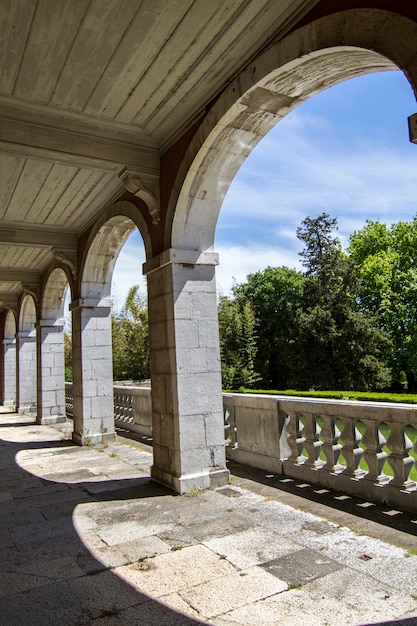 View of a arch design classical building located in the Botanical Garden in Lisbon, Portugal.