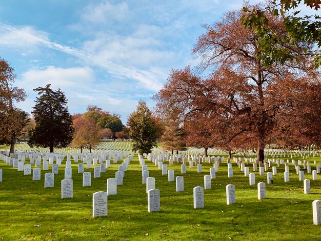 View of arlington national cemetery against sky in the fall